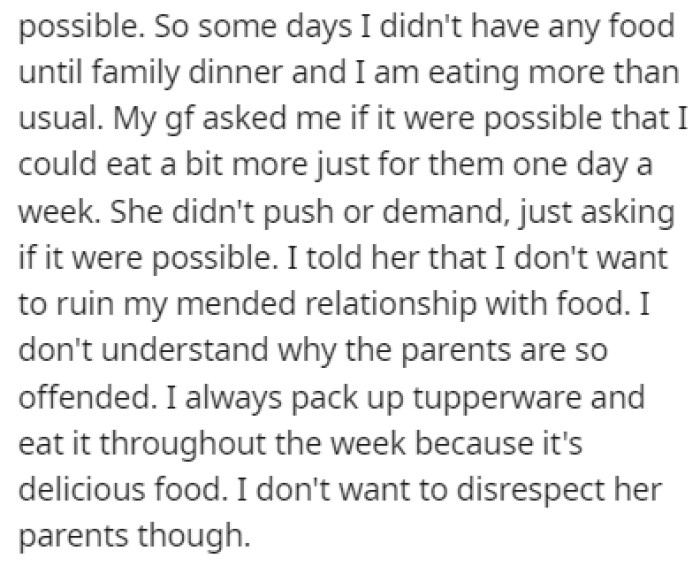 OP doesn't want to ruin his relationship with food