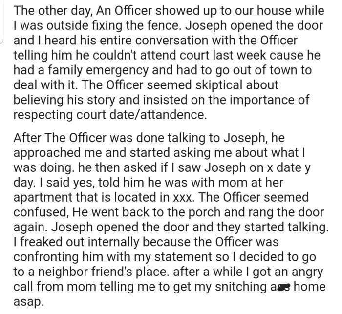 OP snitched on his mom's boyfriend