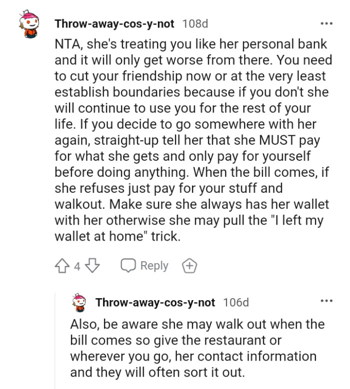 She must pay for what she gets