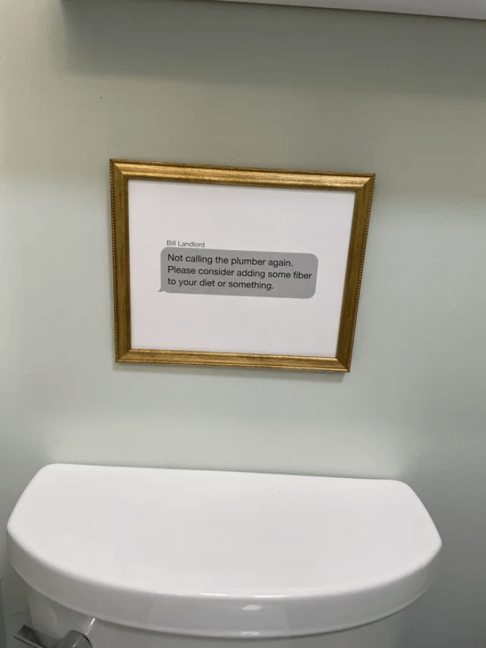 28. I Broke My Toilet a Few Times This Year, So My Roommate Got a Text from Our Landlord Framed