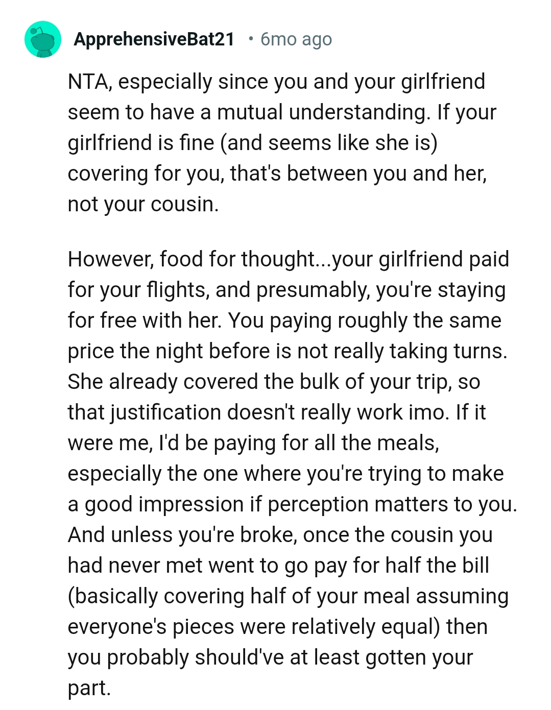 This Redditor leaves behind food for thought for the OP