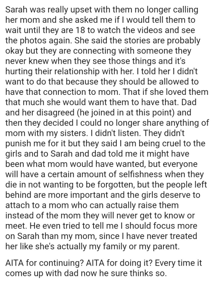 They didn't punish the OP for it but they said he was being cruel to the girls and to Sarah