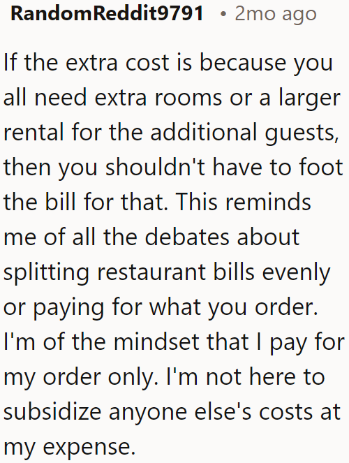 When splitting the bill, it's only fair to pay only for what you consumed.