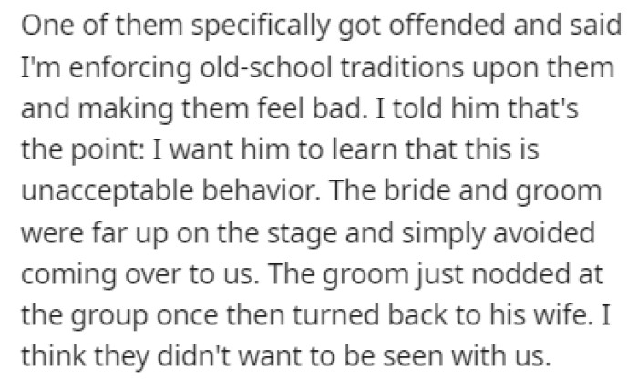 One of OP's friends accused her of enforcing old-school traditions and making them feel bad