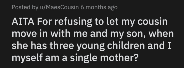 Mae told OP that it would be difficult to live with her parents and see their disappointment in her daily.