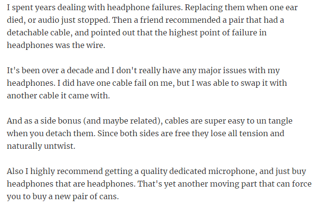 49. Choose headphones with a detachable cable.