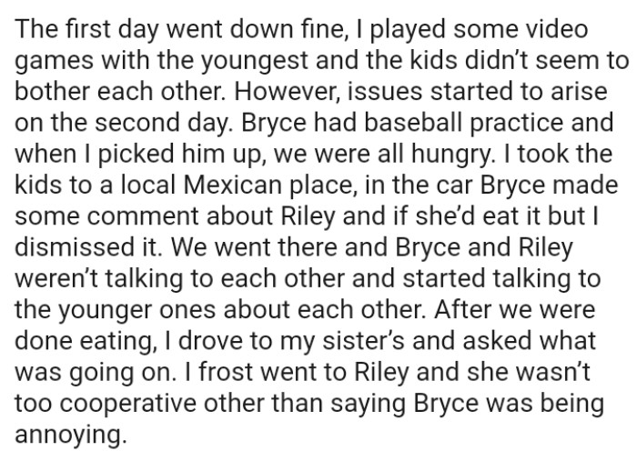 Two siblings weren’t talking to each other and started talking to the younger ones about each other