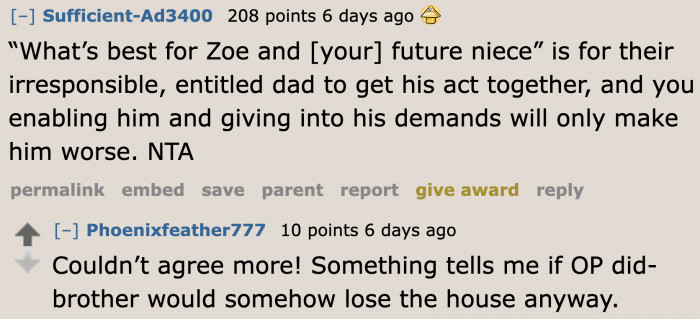 The responsibility falls on the brother, not the original poster.