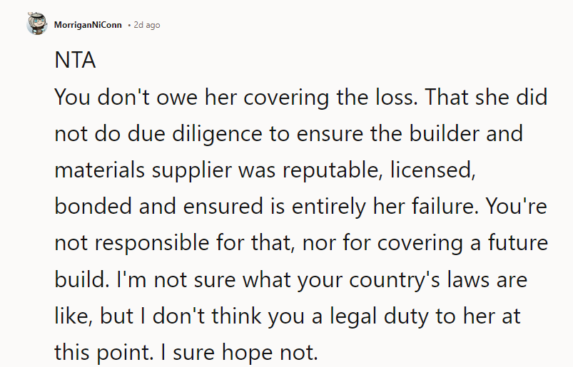 You're Not Responsible for That, Nor for Covering a Future Build.