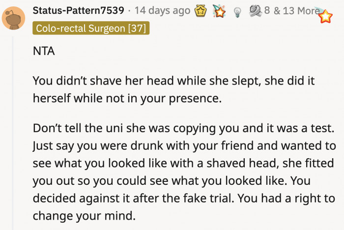 The top comment advised against recounting Kaya's previous copycat behavior and the motivation behind the 