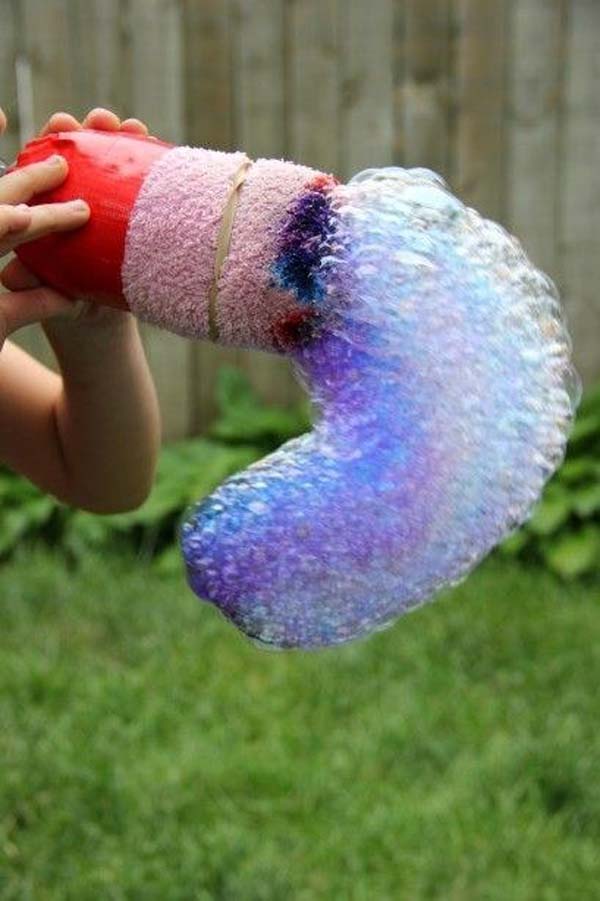 26. Go outside and let your kids make a rainbow bubblesnake from simple ingredients