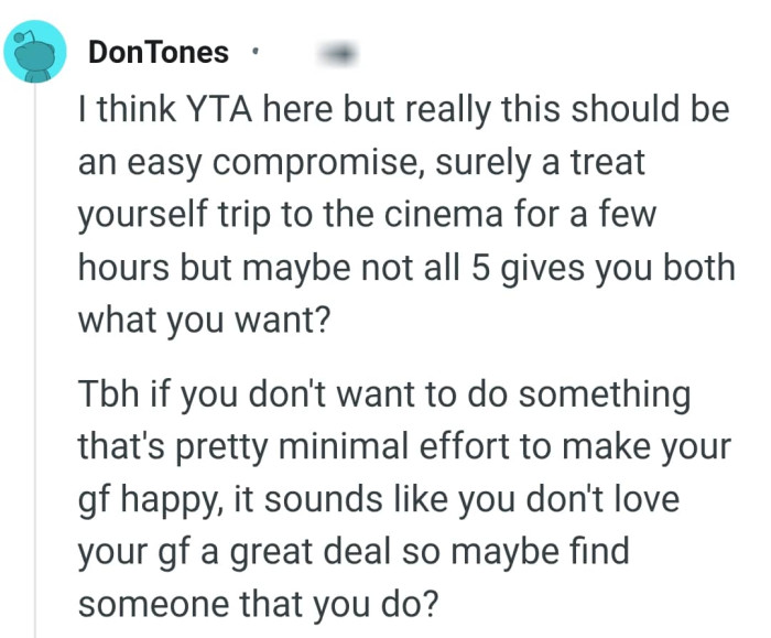 Maybe the OP doesn't love his partner a great deal