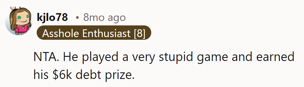 He played, he lost, and now he's got a $6,000 souvenir.