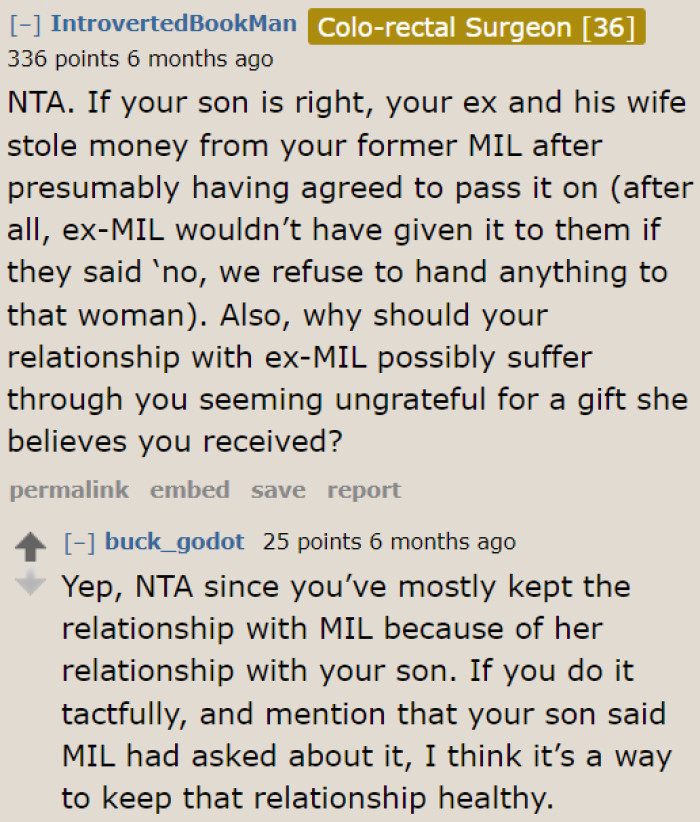 What her ex-husband and his wife are doing can be considered stealing.