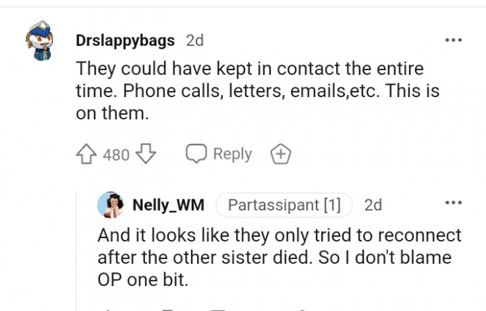 Trying to reconnect after the other sister died