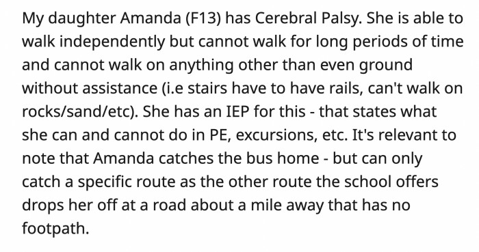 OP's sister told her she was being