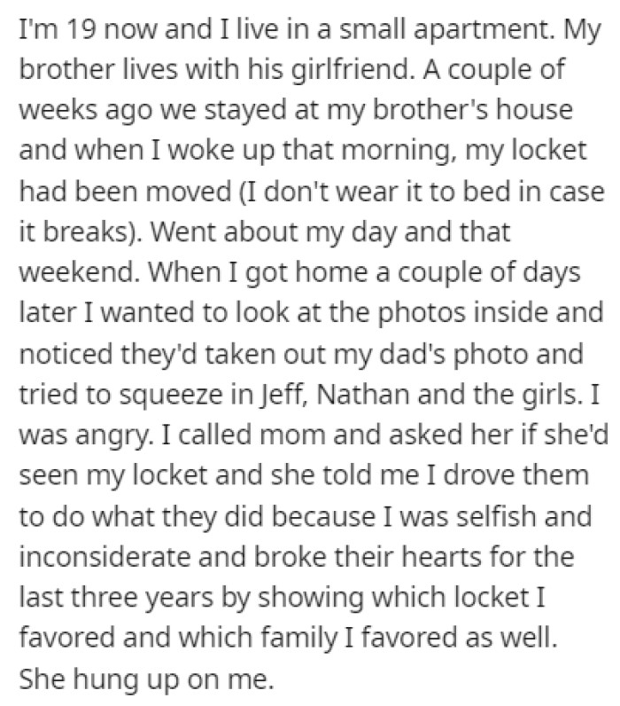 A Few Weeks Ago, OP Noticed That Someone Had Tampered with Their Locket