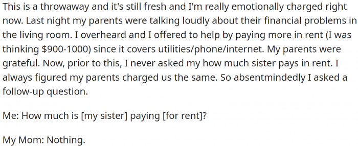 OP pays their parents $800 per month in rent