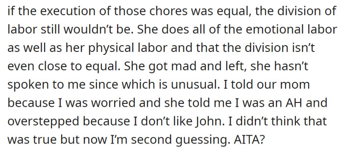 That conversation upset the OP's sister, and the OP hasn't heard from her since: