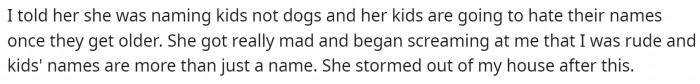 Then she goes on to explain how her sister-in-law reacted.