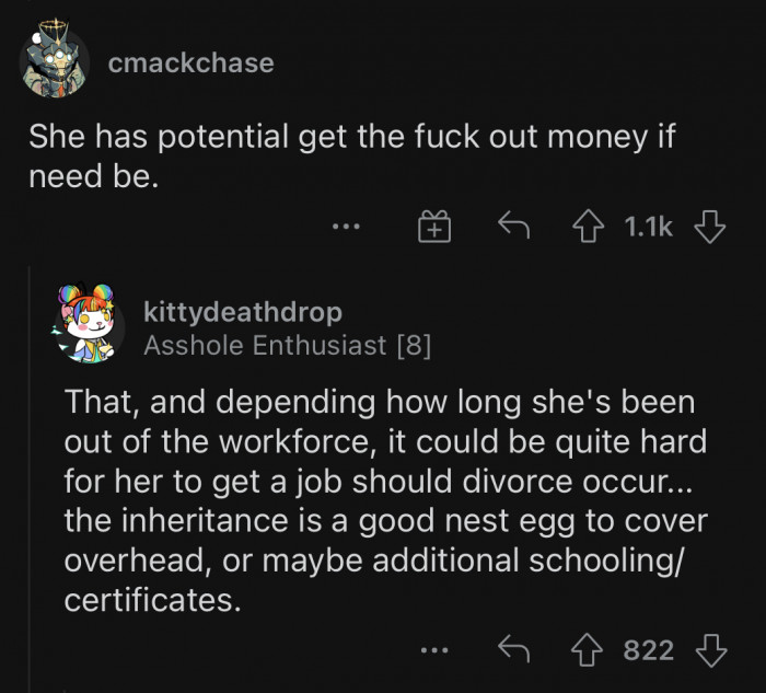 Reddit users had a lot of different theories about why the wife refused to share the inheritance: