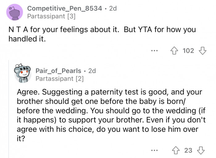 The brother should get the test before the baby is born.