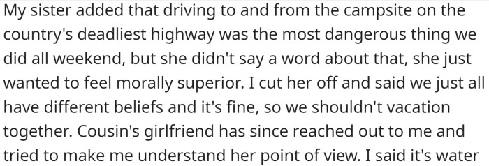 She still came along but stood by the side the entire time, yelling at them to get out of the water.