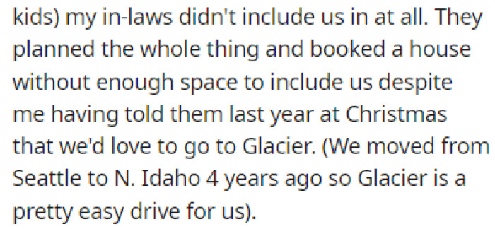 OP and their family weren't included at all