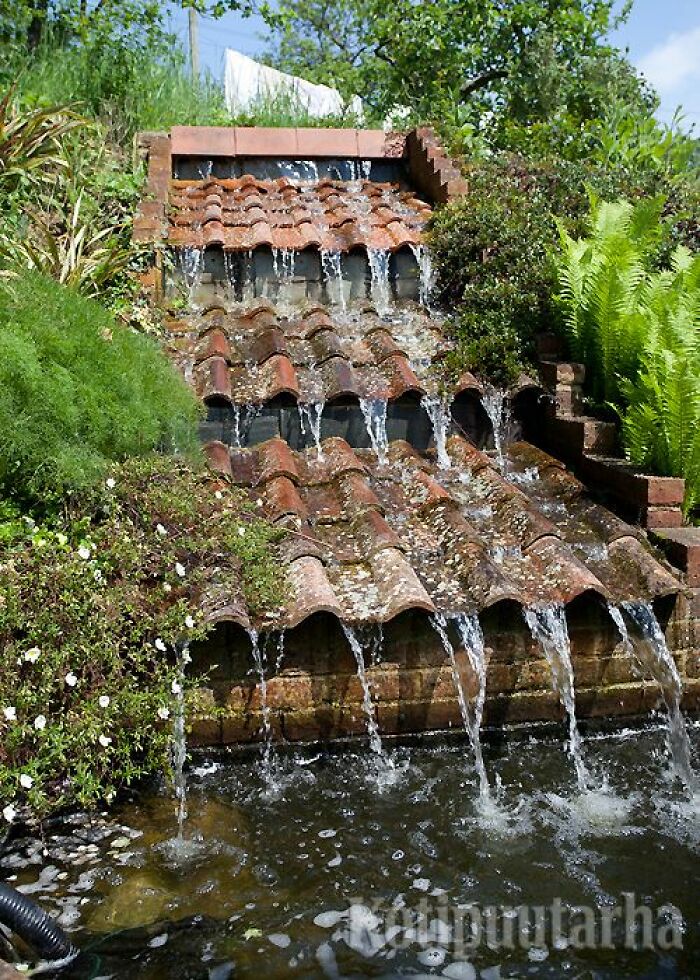 Made waterfall of old roof tiles