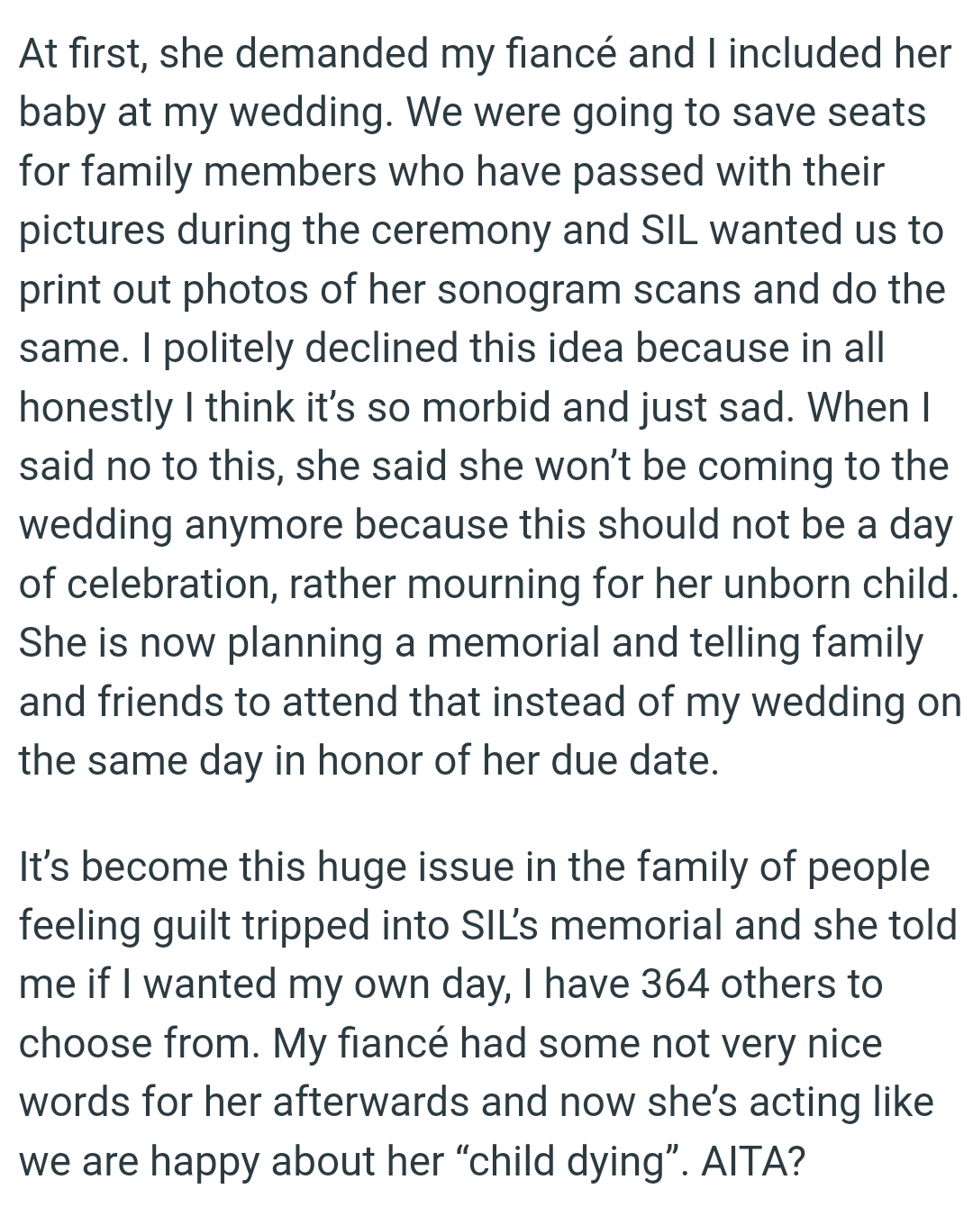 When the OP Said No to This, She Said She Wouldn’t Be Coming to the Wedding Anymore