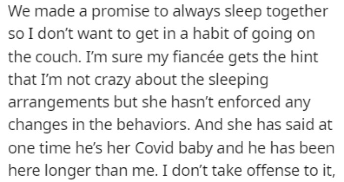 OP believes that her fiancée is aware that OP doesn't like this situation