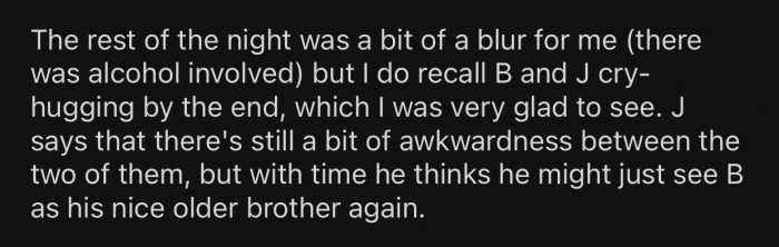 B and J even cried and hugged at the end.