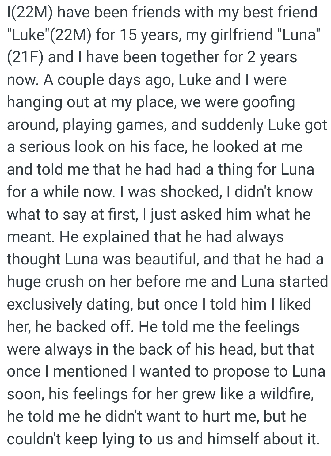 They were goofing around, playing games, and suddenly Luke got a serious look on his face