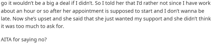 He explains that it wouldn't be a big deal if he didn't go because she'd just bring her mom, but he still wants to know if he's TA or not.