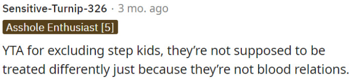 OP is wrong for treating step-kids differently due to a lack of blood relation.