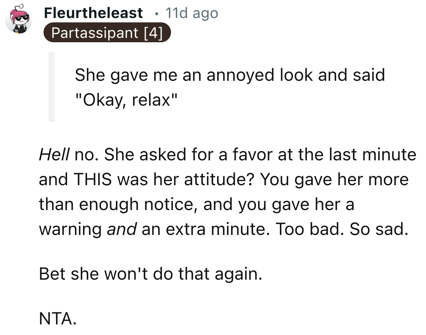 She Had A Bad Attitude Despite OP Warned Her Before Going Home