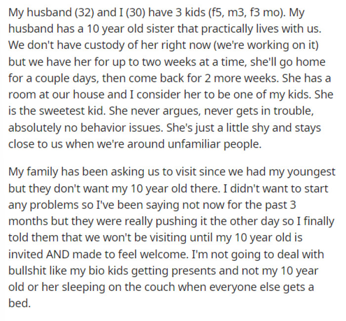 OP begins her post by explaining the situation with her daughter and how she's adopting her.