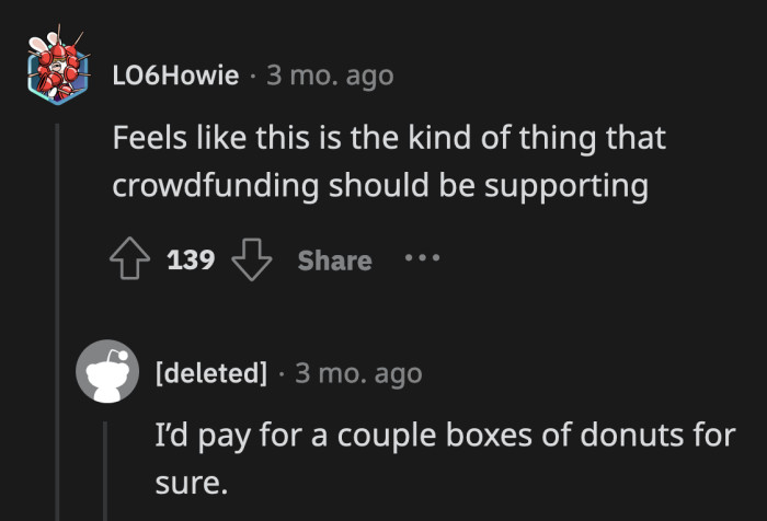 Redditors were willing to chip in to fund OP's valiant campaign.