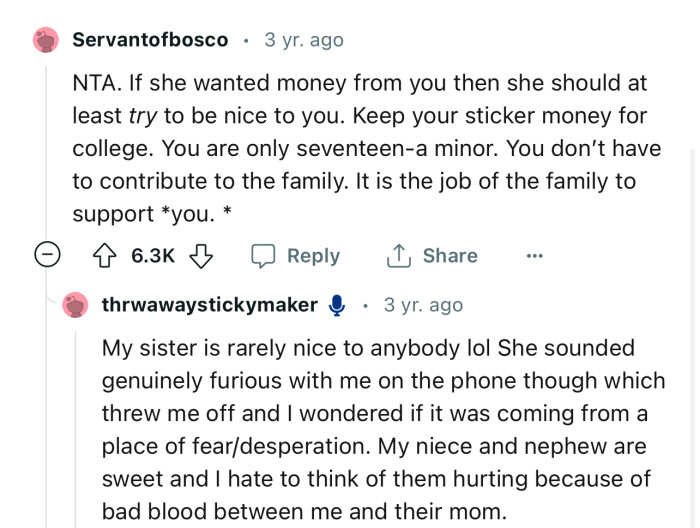 “NTA. If she wanted money from you, then she should at least try to be nice to you.”