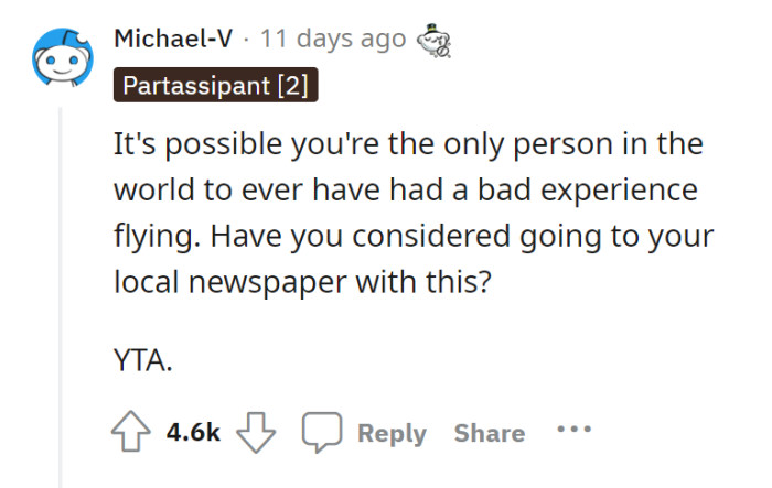 This Redditor suggests OP goes to their local newspaper about this. About how he’s the asshole in his own story.