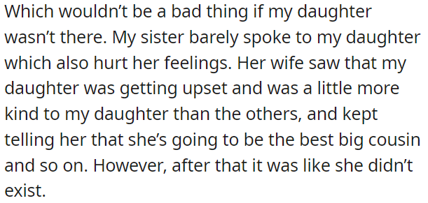 OP's daughter felt ignored by her aunt, but her aunt's wife stepped in to encourage her to be a great cousin; however, attention quickly waned.