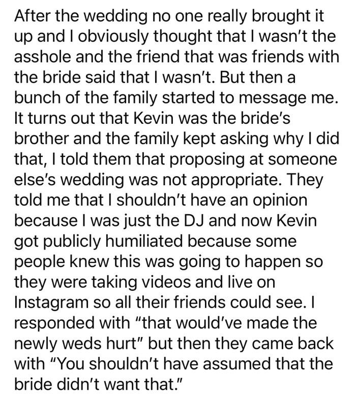 OP told them the reason behind the song change but was told she had no right to make that decision.