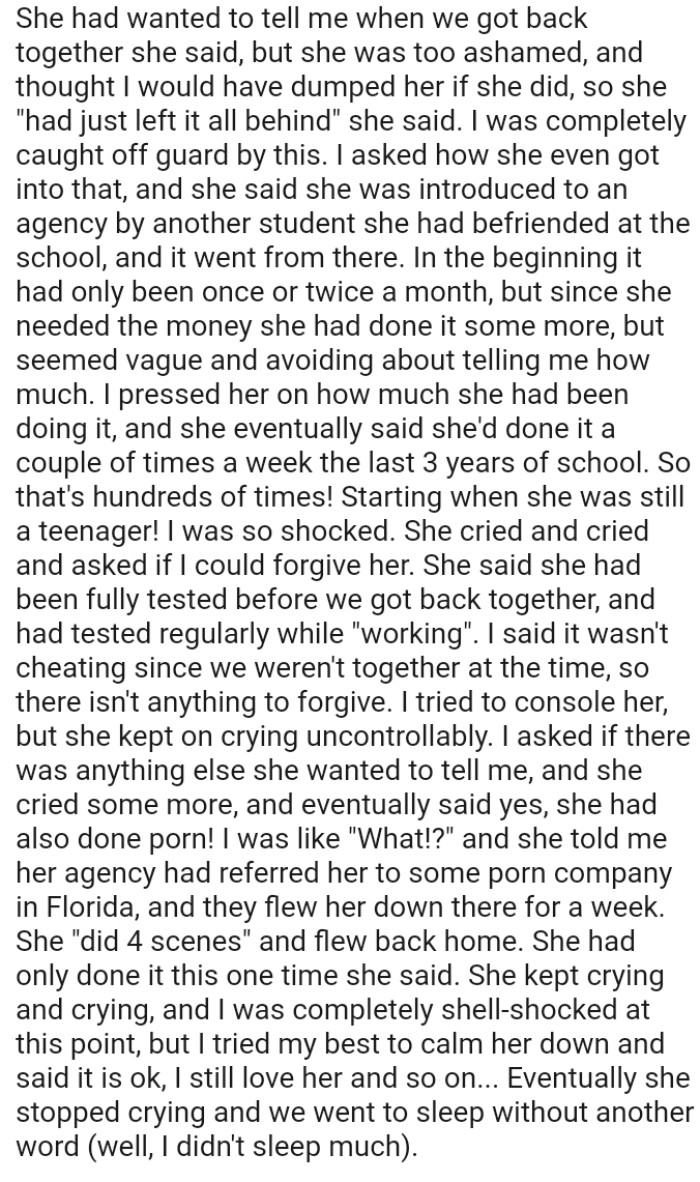 She eventually said she'd done it a couple of times a week for the last 3 years of school