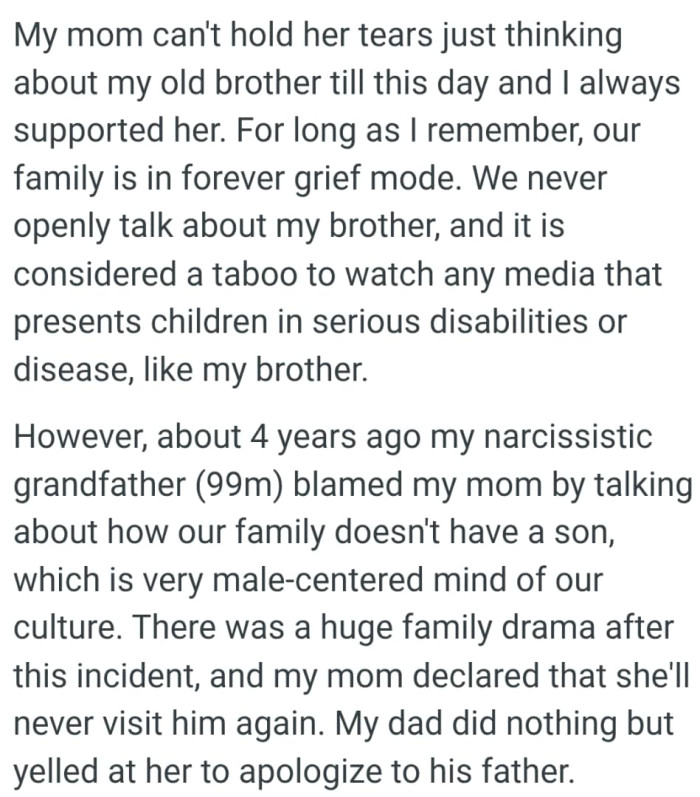 They never openly talked about OP's brother