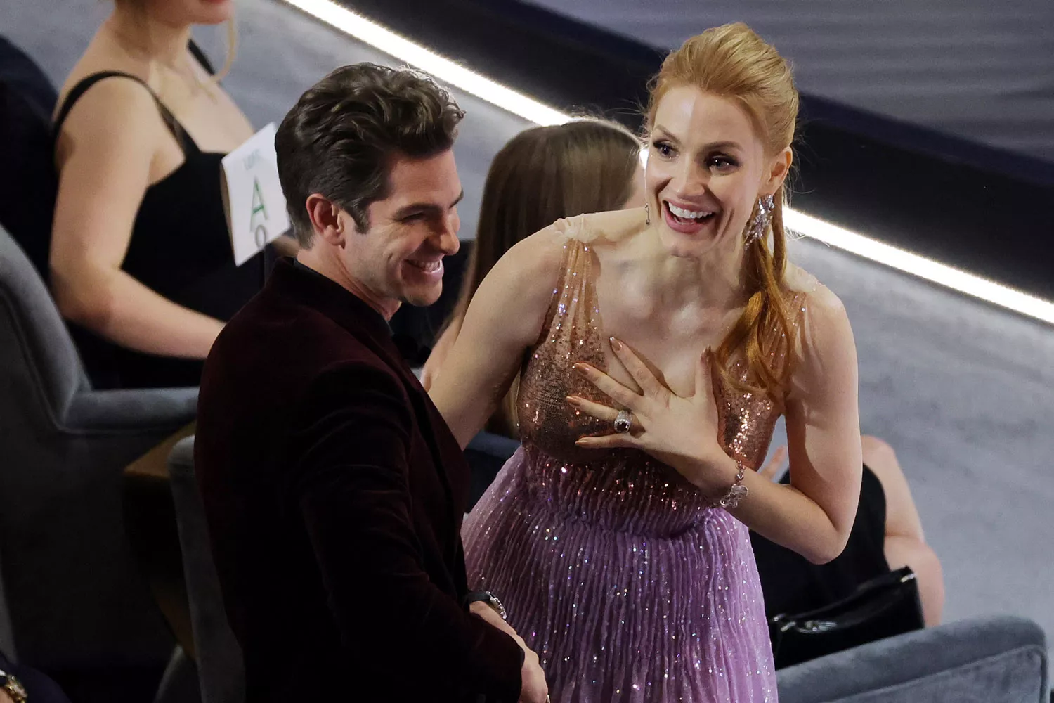 From co-stars to confidants: Andrew Garfield and Jessica Chastain share a laugh at the 2022 Oscars. True friendship is the best kind of Hollywood magic.