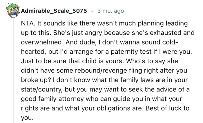 “NTA. It sounds like there wasn't much planning leading up to this.”