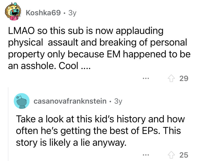 Physical assault is not something worth applauding.