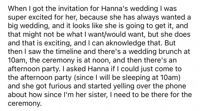OP was initially excited about the invitation until she realized it started at 10 AM.