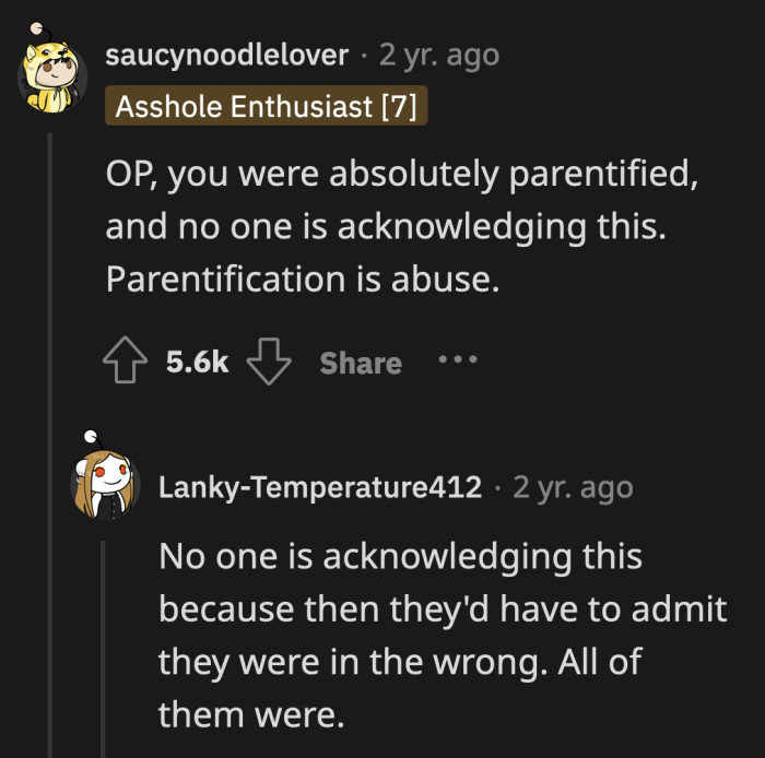 OP's parents are trying to invalidate her feelings because if they examine the source, they would have to accept that they failed her during and after Beth's PPD