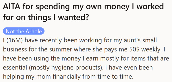 OP sets the stage by sharing that his paycheck mostly goes toward basics and even helping out at home.